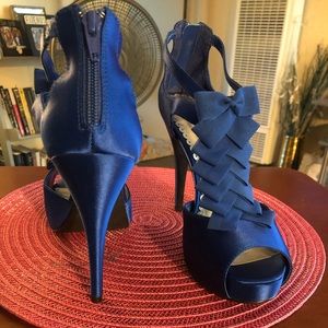 LuLu Townsend Navy Blue Satin Platform Heels